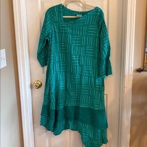 Click by Color me Cotton Women’s L green linen print asymmetrical dress